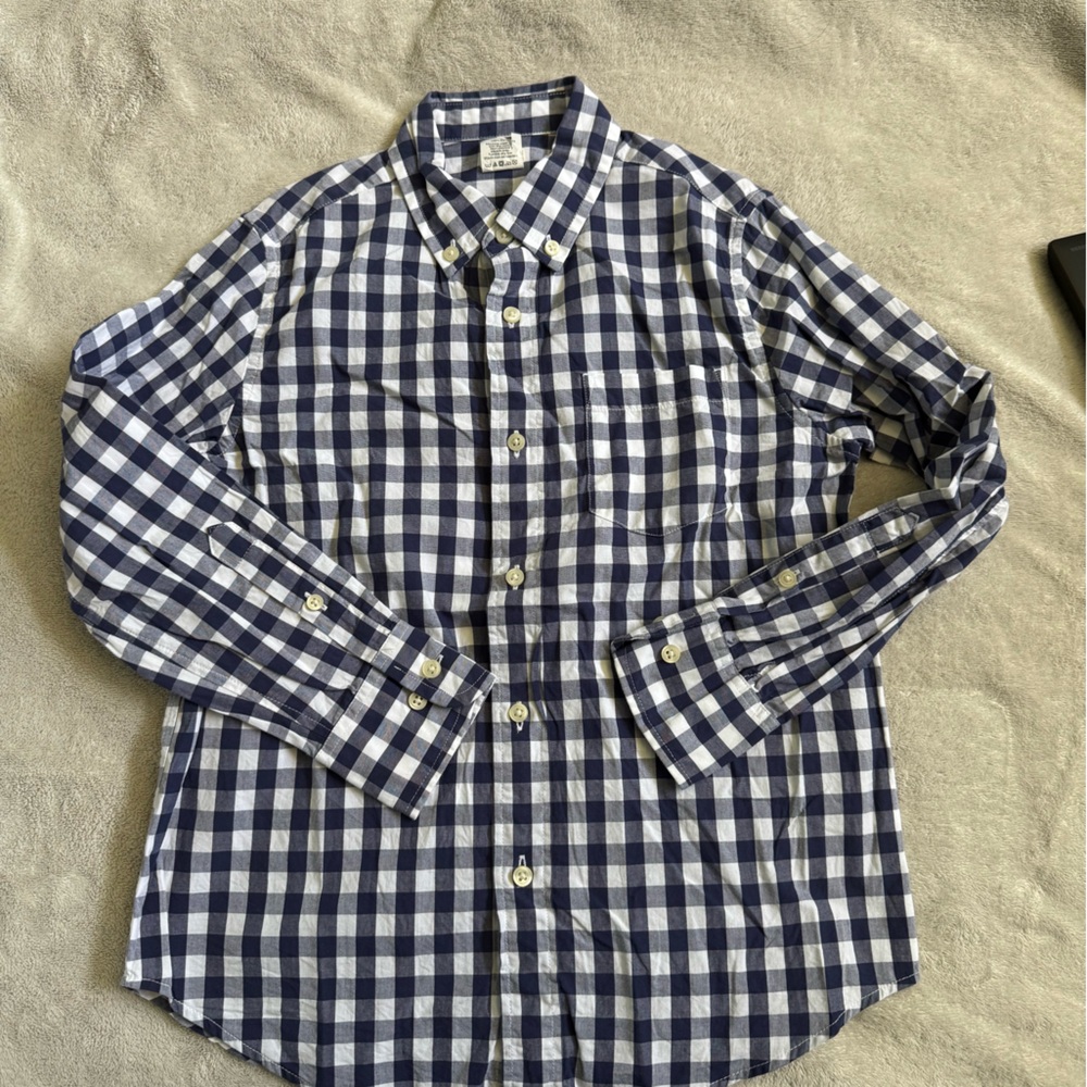 Blue and White Checkered Button-Up Shirt